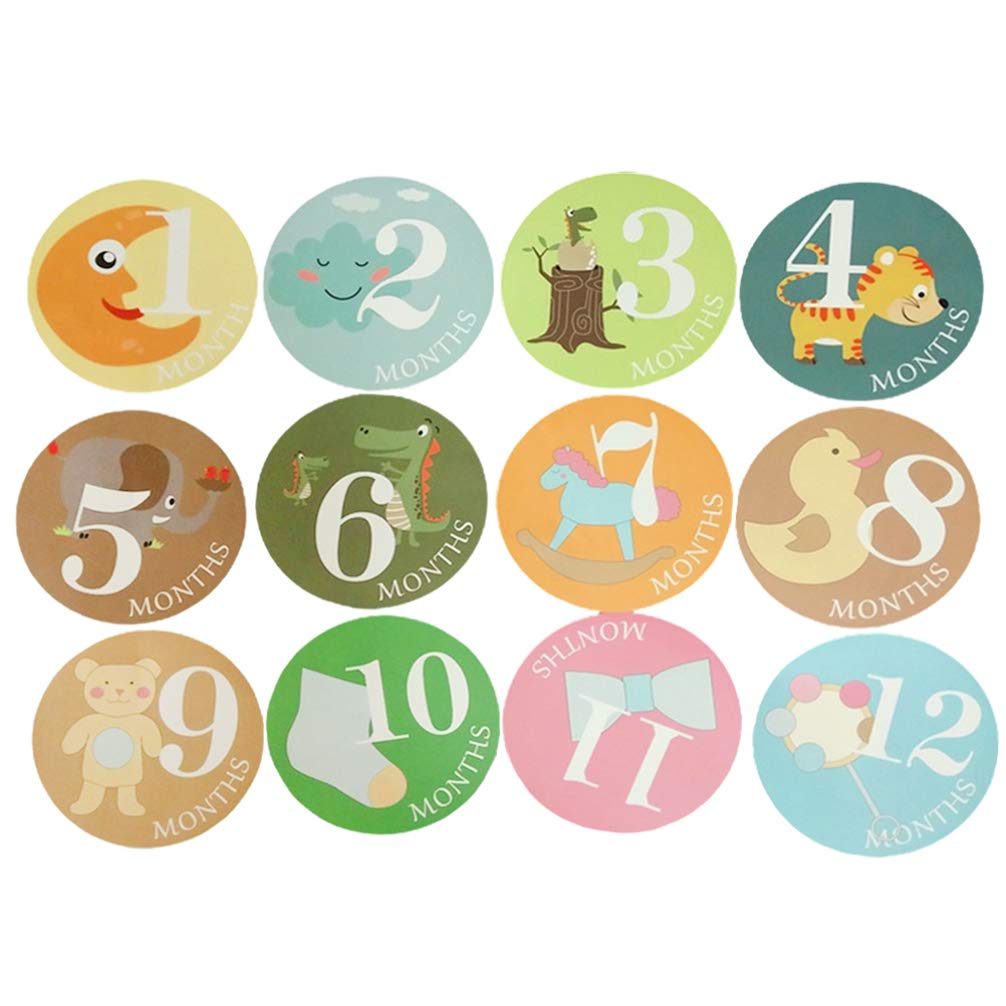 Toddmomy 12PCS Monthly Milestone Stickers Baby Milestone Decals Cute Animal Stickers for Unisex Baby Birthday Party Favors