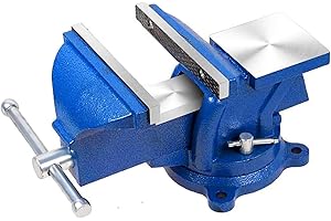 SANHESHUN Bench Vise Heavy Duty 5-Inch, 360° Swivel Base with Anvil Clamp Cast Steel,Table Clamp Woodworking Vice,Multipurpose Workbenchw for Drilling, Pipe Cutting,Woodworking-Blue