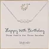 StyledU Pearl Birthday Necklace for Women, Sterling Silver Freshwater Pearl Bar Necklace, 30th 40th 50th 60th 70th Milestone Birthday Gift for Her, Meaningful Handmade Jewelry