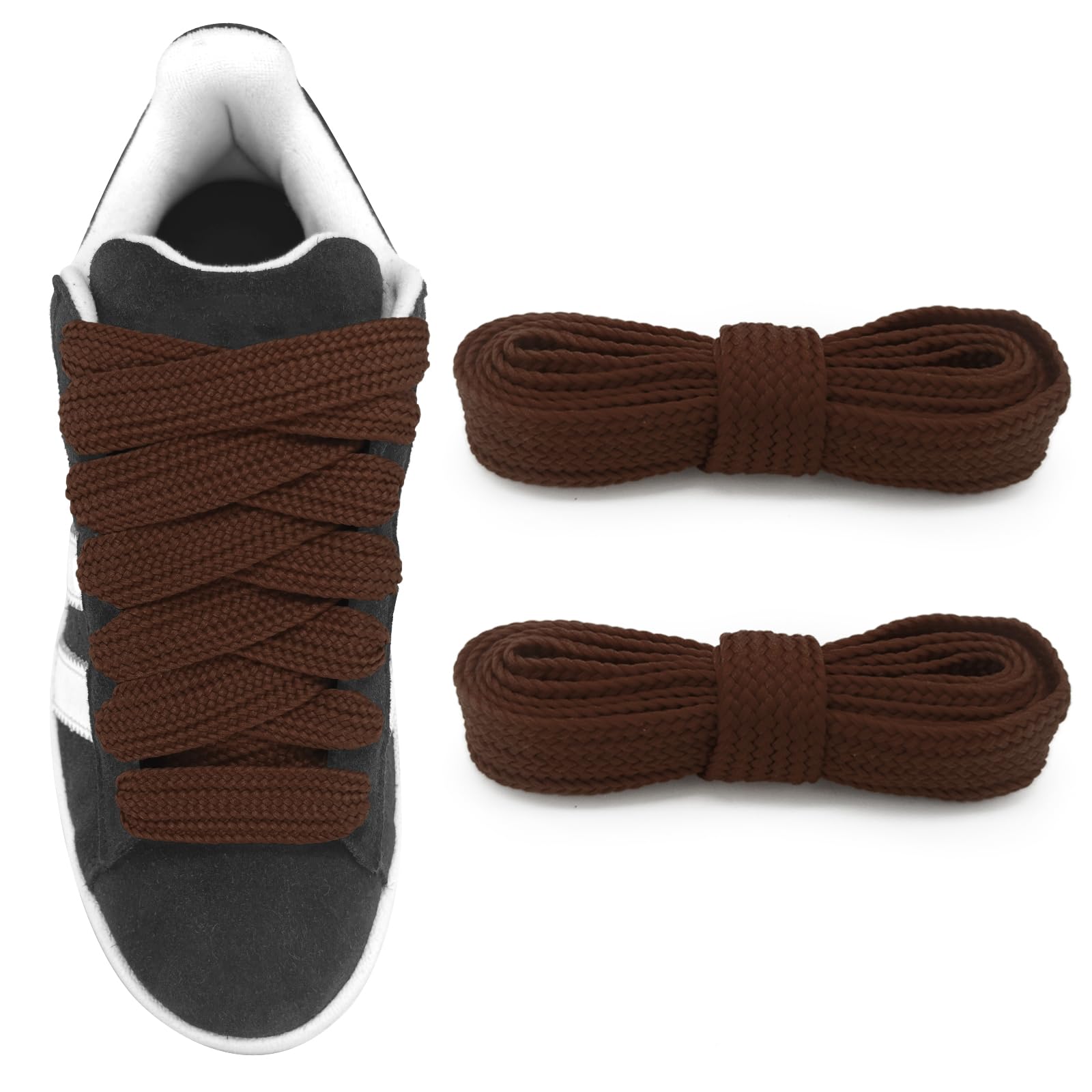 Photo 1 of UamGlsob 3/4''(2cm) Fat Flat Shoe Laces, 36''-63'' Length Flat Thick Wide Shoelaces, Replacement Laces for Campus Skate Shoes Sneakers (Brown, 63"/160cm)