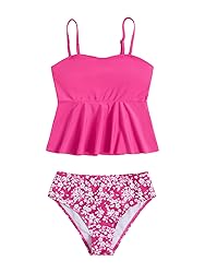 SHENHE Girl's 2 Piece High Waisted Ruffle Waffle