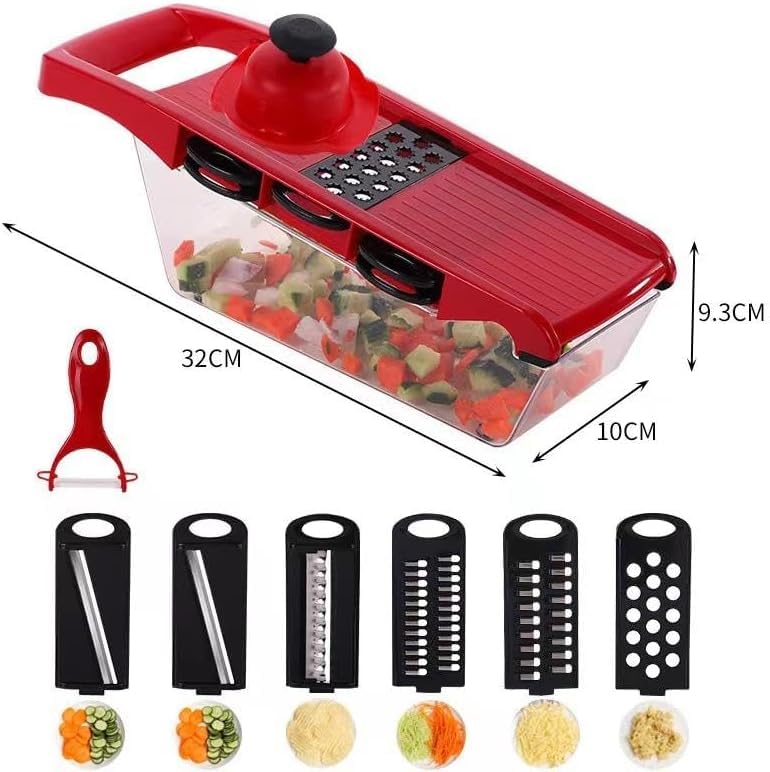 Fatiador e Cortador de Legumes com Recipiente | Lâminas Trocáveis | Fatiador 6 em 1 | Agilidade, Praticidade, Facilidade, Segurança
