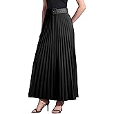 Allegra K Long Pleated Skirt for Women's Elastic High Waist with Belt Swing A-line Work Maxi Skirt