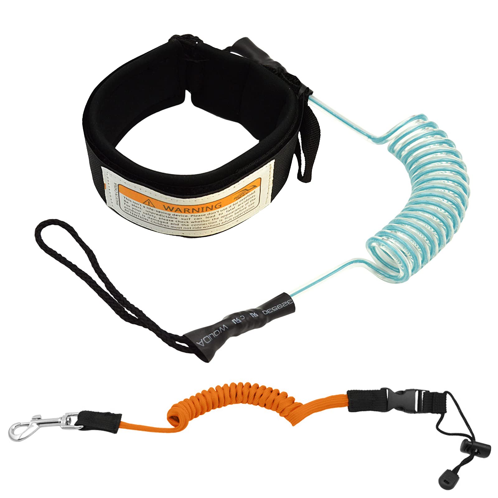 Surf SUP Board Leash,Kayak Paddle Leash,TPU Body Surfboard Leashes,Coiled Stand Up Surfing Ankle Strap Leg Rope,with Stainless Steel Swivels,Adjustable Belt Buckle,Metal Hooks,for Surfboard Canoe Boat