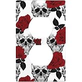 Halloween Skull Outlet Cover Plate 1-Gang Duplex Wall Plate | Skull Skeleton Red Rose Outlet Cover Plate 4.5