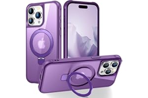 CHAOFEnG Magnetic for iPhone 15 Pro Max Case with Stand [Military Grade Drop Tested][Compatible with Magnet] Ring Translucent Slim Hard Back Soft Edge, Purple