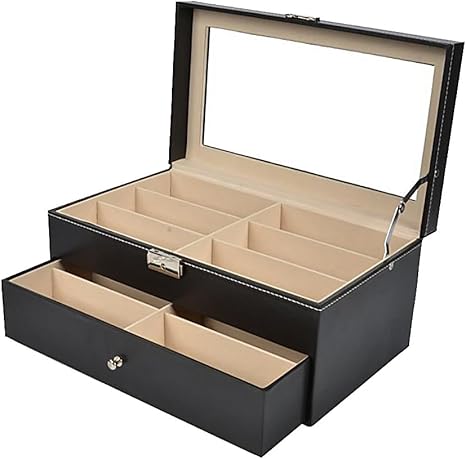 Amazon Co Jp Hooami メガネ サングラス 収納ケース ボックス コレクションケース 2段式 展示 ディスプレイケース Pu ブラック 12本 33 7 24 8 15 5cm Diy 工具 ガーデン