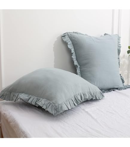 MoreverSparn Stone Washed French Linen European Pillow Shams,Ruffled...