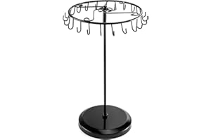 QWORK Spinning Jewelry Tree Display Stand, Jewelry Organizer with 23 Hooks, Black