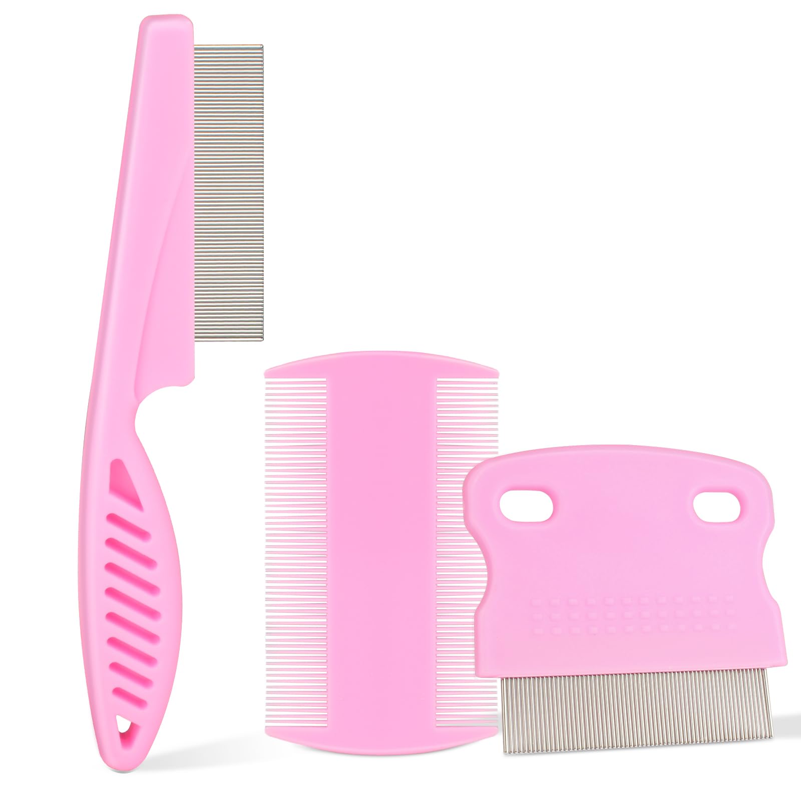 Photo 1 of Flea Comb for Dogs and Cats - Lice Comb with Rubber Handle - Promotes Hair Growth and Removes Loose Hair, Knots, and Flakes Flea Brush for Pets(3P,PINK)