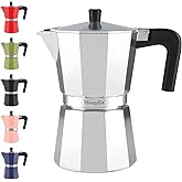 Mongdio Stovetop Espresso Maker Moka Pot, Stove Top Cuban Coffee Maker, Italian Greca Mocha Pot, 6 Espresso Cups, 10 oz - Sil