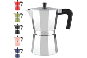 Mongdio Stovetop Espresso Maker Moka Pot, Stove Top Cuban Coffee Maker, Italian Greca Mocha Pot, 6 Espresso Cups, 10 oz - Silver