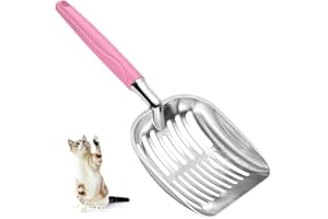 SHOWVIGOR Cat Litter Scoop, Metal Cat Scooper, Plastic Handle Scoop, Sifting Shovel for Christmas – Heavy Duty Aluminum Alloy Litter Box Scoop with Deep Mesh, Design for Easy Waste Removal and Cleaning(Pink)
