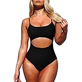 Pink Queen Women's One Piece Swimsuit Spaghetti Strap Scoop Neck Cutout High Waisted Bathing Suit Monokini