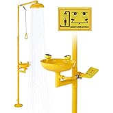 VEVOR Emergency Shower Eye Wash Station, 34.25 x 15.75 x 91.73 Inch 304 Stainless Steel Eyewash and Shower Combination, OSHA-Approved First Aid Eye Wash Station, for Schools, Labs, Factories, Yellow