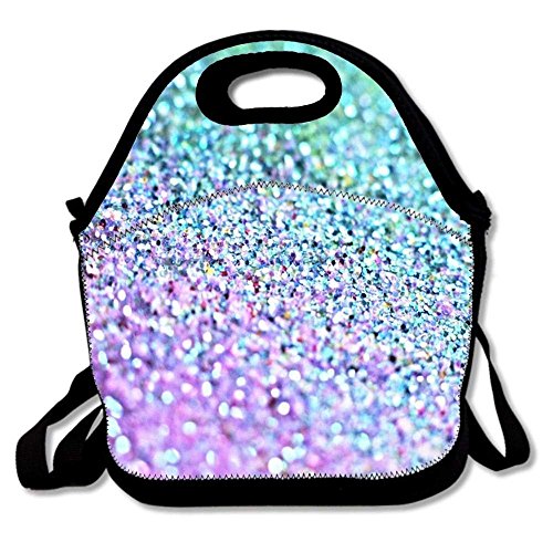 Personalized Custom Lunch Bags Neoprene Waterproof Kids Lunch Box Adult Teens Lunch Tote - Teal Gold Mermaid Damask Pattern