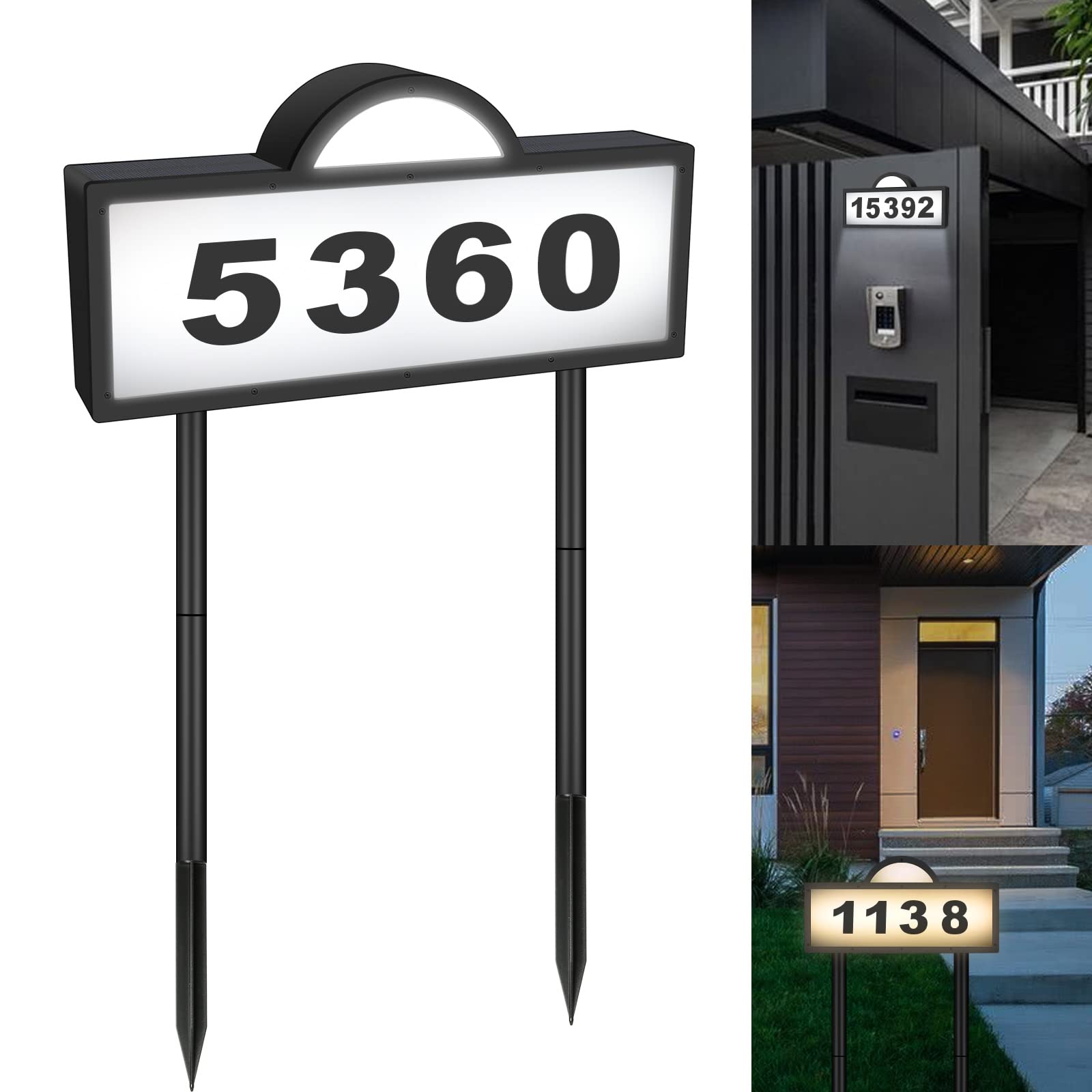 Photo 1 of GEYUEYA Solar House Number for Outside, Address Numbers for House,IP65 Waterproof House Number Sign With Dual 3200k Warm White & 6500k Cold White Led, Address Sign Wall Mounted/In Ground for Yard