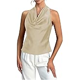 winkbay Women's Cowl Neck Halter Tops Sleeveless Tie Back Elegant Going Out Satin Blouses