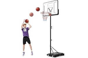 Portable Basketball Hoop System Adjustable: 4.4-10 ft Basketball Goal System with Wheels and Shatterproof Backboard and Large