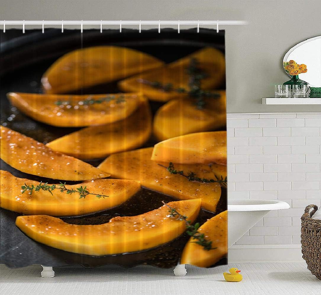 ASOCO Autumn PumpkinShower Curtain, Sliced Pumpkin Squash Autumn Colors Diner Eat Bathroom Shower Curtains Waterproof Set of Hooks 72X78 Inches