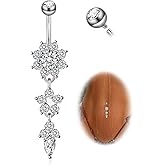 Beautidots 1PC 14G Belly Button Rings G23 Titanium Dangle Belly Piercing Navel Rings CZ Curved Barbell Internally Threaded Dangling Belly Jewelry for Women