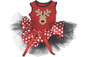 Petitebella Reindeer Face Puppy Dog Dress (Red/Polka Dots, X-Large)