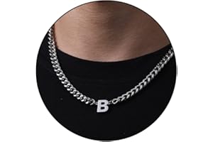 DuoDiner Initial A-Z Cuban Link Chain Necklace for Men Women Letter Pendant Stainless Steel 6.5mm 18+2 Inches Jewelry Gift