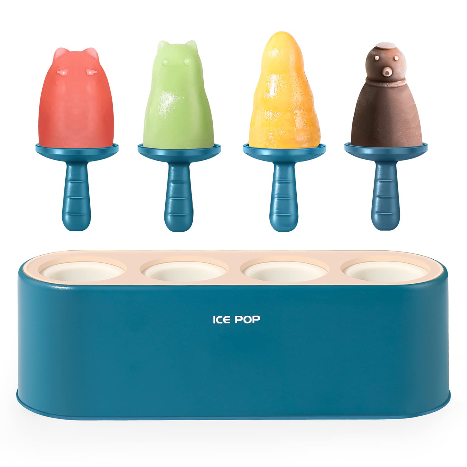 Photo 1 of Popsicle Mold Set 4 Pieces Homemade Silicone Popsicle Maker Easy Release Ice Cream Molds Reusable DIY Pop Molds (Blue, WinterWonder Pops)