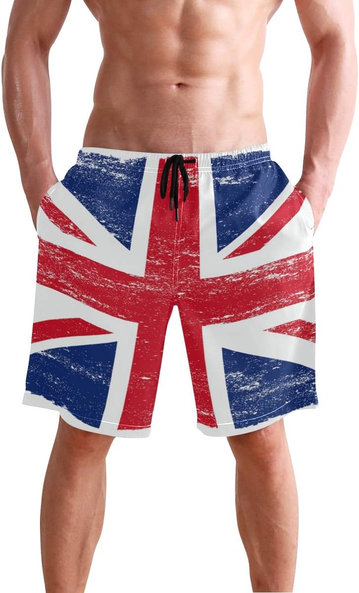 JERECY Men's Swim Trunks UK British Flag Quick Dry Board Shorts with Drawstring and Pockets