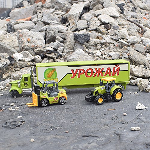Jellydog Toy Construction Trucks , Construction Vehicles Set,Metal Die Cast Toy Set,Dumper,Bulldozers,Forklift,Tank Truck,Asphalt Car and Excavator 6 Set ,1 Farm Truck ,Toy for Kids - Thumbnail 2