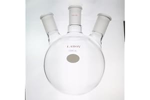 Laboy Glass 1000mL 3 Neck Round Bottom Boiling Flask with 24/40 Center & Side Joints Angled Distilling Receiving Reflux Flask Multi Neck Distillation Apparatus Organic Chemistry Lab Glassware