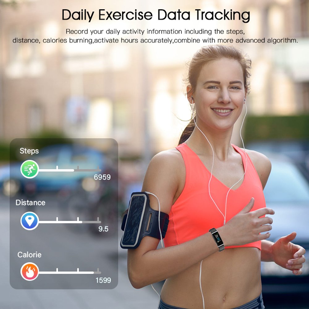 Pulsera de Actividad, Pulsera Inteligente Reloj Deportivo Contador de Calorías Fitness Podómetro Monitor de Frecuencia Cardiaca Monitor de Sueño Impermeable IP68, para Mujer Hombre, iOS y Android