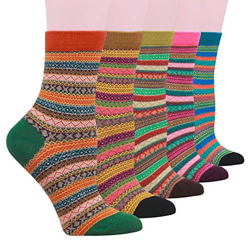Buttons & Pleats Women's Cotton Crew Socks Colorful Series 5 Pairs