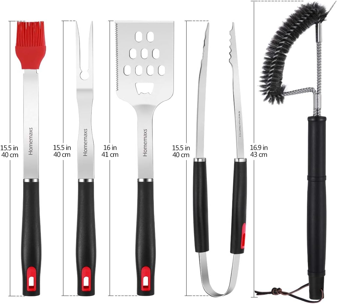 Homemaxs Grill Tools, BBQ Tools Set 5pcs with Case for Men, Stainless Steel Heavy Duty Barbecue Grilling Accessories Utensils Kit with Tong, Grill Cleaning Brush, Spatula, Fork, Basting Brush : Garden & Outdoor