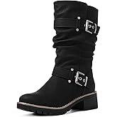 GLOBALWIN Women's Mid Calf Dress Boots Biker Motorcycle Riding Boots Women For Women