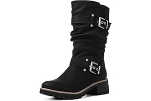 GLOBALWIN Women's Mid Calf Dress Boots Biker Motorcycle Riding Boots Women For Women