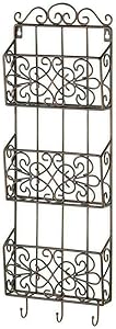 Black Iron Triple Wall Rack with Hooks