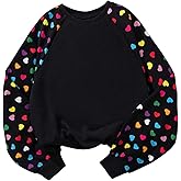 OYOANGLE Girl's Heart Print Sweatshirts Raglan Long Sleeve Cute Crew Neck Pullover Top