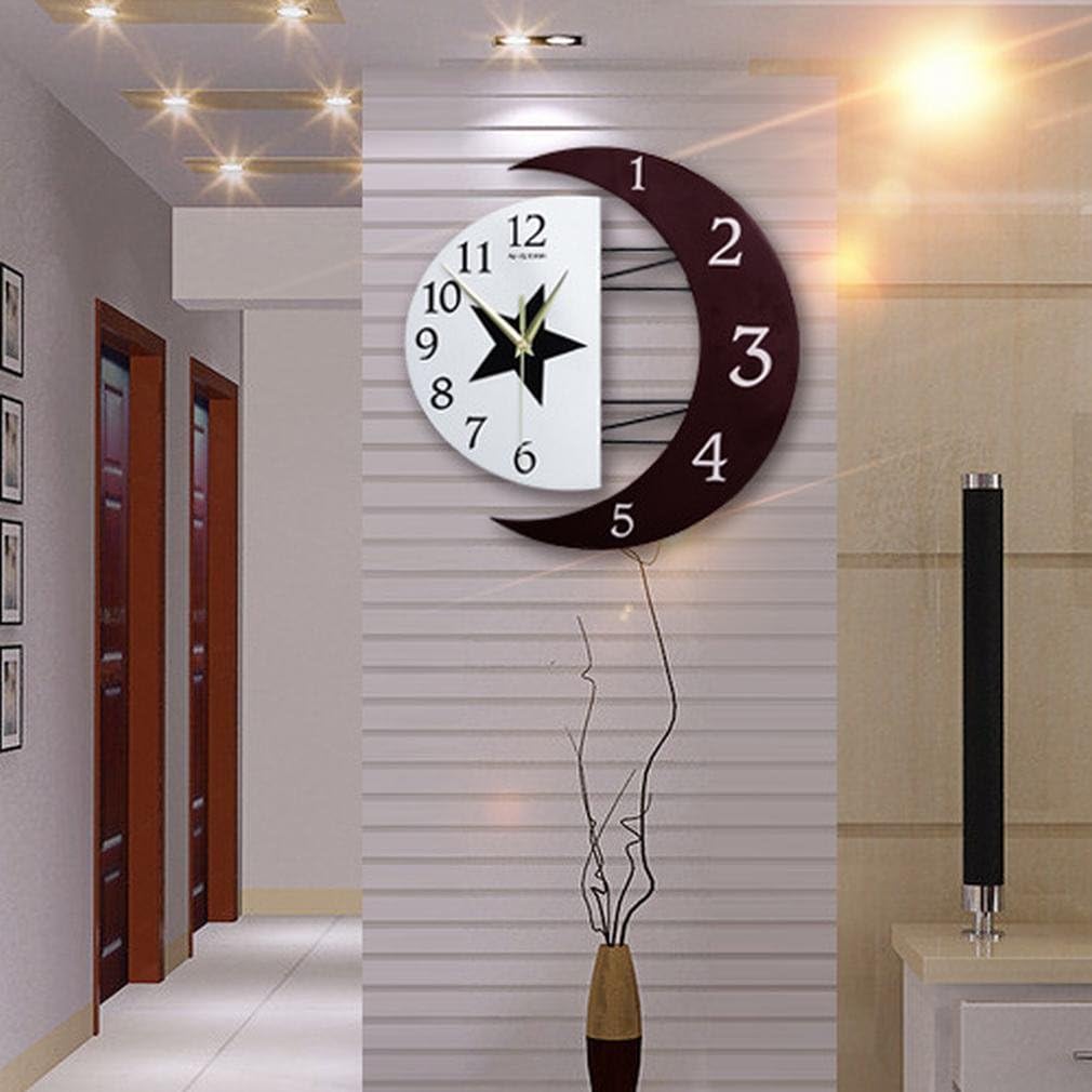 YGL Wooden Art Wall Clock Fashion Creative Moon Frame Wall Clock,Black and White,20 inches