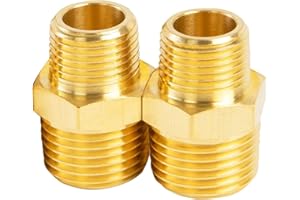 Quirkmyn 2pcs 3/4" NPT x 1/2" NPT Brass Nipple, 3/4 to 1/2 Adapter Fitting Reducing Solid Hex Brass Nipple, Brass 3/4 Male to 1/2 Male Reducer Brass Pipe Fittings for Extending and Connecting Pipes