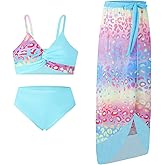 Bkixhv Teen Girls Swimsuit 3 Pieces Bikini Set Bathing Suit Twist Cross Tropical Floral Kids Swimwear with Cover Up 9-16T