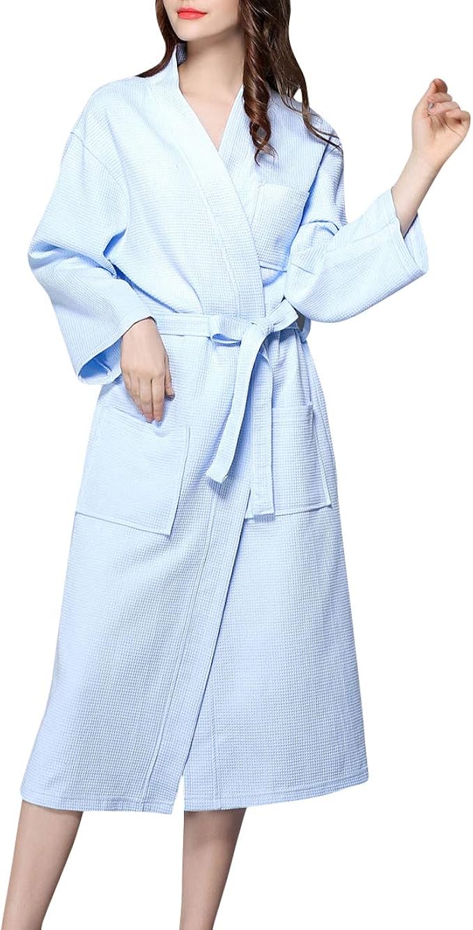 ZiXing Damen Klassische Bademantel Waffelpique V Kragen Waffel Typ Saunamantel