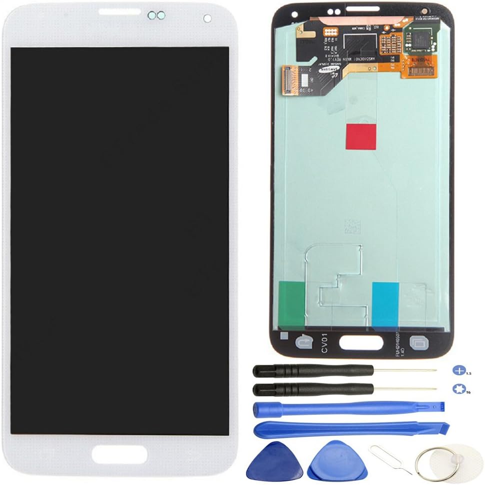 Comfine Original OEM Replacement for Samsung Galaxy S5 LCD Display Screen + Touch Digitizer Assembly, for G900 G900A G900P G900T G900V G900R4 G900F, Repair Tools + Samsung Logo, White