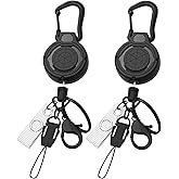 DELSWIN Heavy Duty Retractable Keychain, Badge Holder Retractable Clip with 28.5”Steel Extension Cord, Badge Reel with Detachable Key Ring Lobster Claw Clasp Anti-lost Tether, Bearing 10.0 oz (2 Pack)