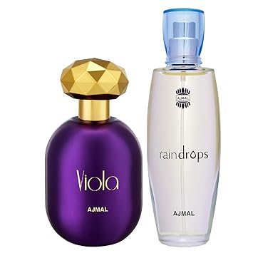 Ajmal Viola EDP Fruity Floral Perfume 75ml for Women and Raindrops EDP Floral Chypre Perfume 50ml for Women + 2 Parfum Testers FREE