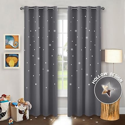 Pony Dance Blackout Curtain Panels Grommet Top Romantic Cute Stars Cut Out Star Hollow Out Curtains Window Treatments Night Starry Sky For Bedroom