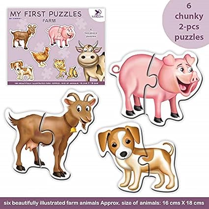 Farm Animals - 6 Chunky Self-Correcting Matching Puzzles for Toddlers & Preschoolers