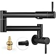 Heyalan Pot Filler 19 Inch Wall Mount Folding Stretchable Kitchen Restaurant Faucet Stainless Steel Pot Filler Double Joint Swing Arm Two Handles Commercial NPT,Straight Handle,Matte Black