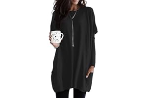 WNEEDU Womens Long Sleeve Tops Crewneck Long Tunic Tops with Legging Plus Size Shirt Dress with Pockets 2025