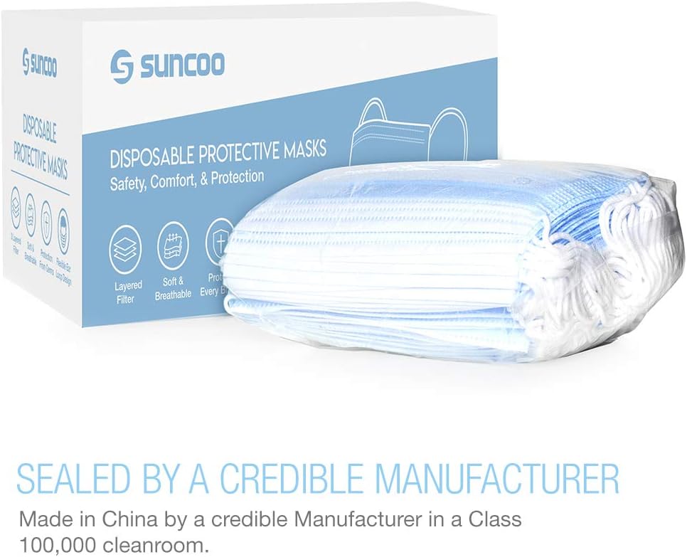 SUNCOO Face Mask, Pack of 50 - Disposable Mask Dust Particle 3-Layer Protective Mask Cover with Earloop - - 